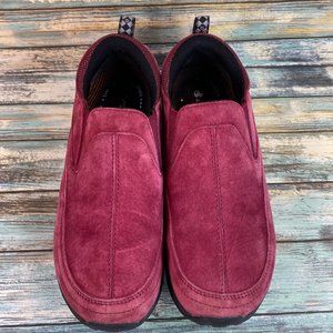 Womens Loafers Size 7.5 Waterproof Red Suede Slip On Flats Comfort Shoes